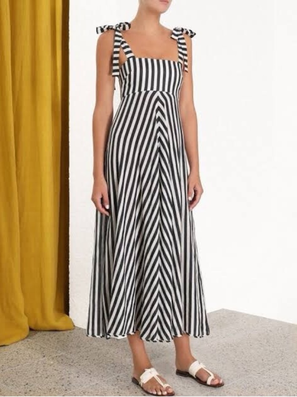 ZIMMERMAN Navy and White Striped Tie-Shoulder Maxi Dress